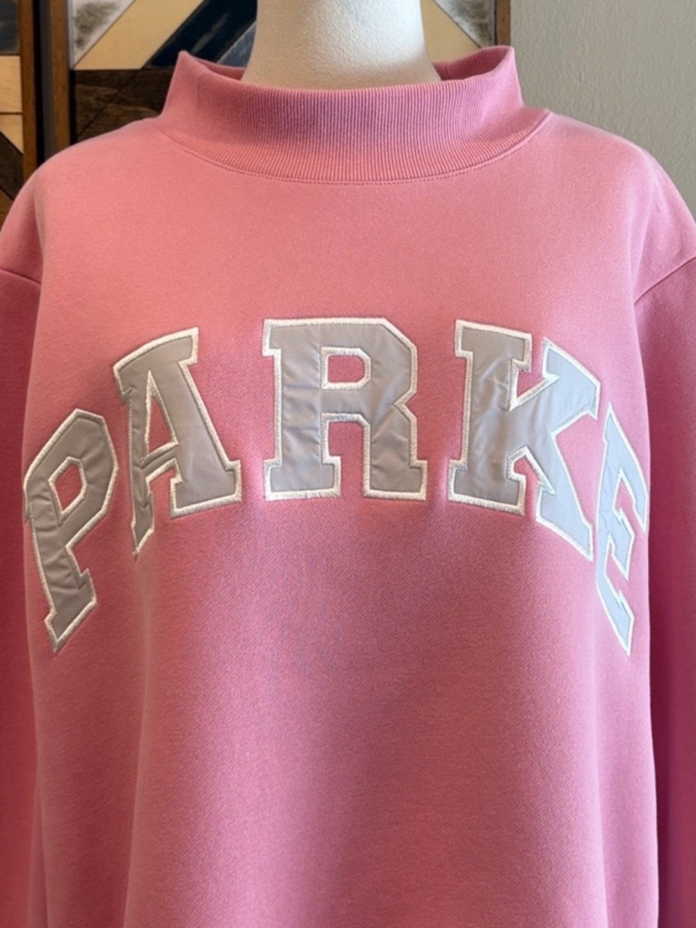 PARKE Valentine's Varsity Mockneck in Blush Pink + Lavender size S/M NEW - Picture 2 of 12